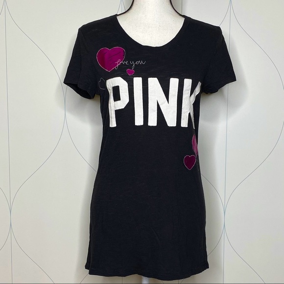 PINK Victoria's Secret Tops - PINK VS Love You hearts Logo Tee black L